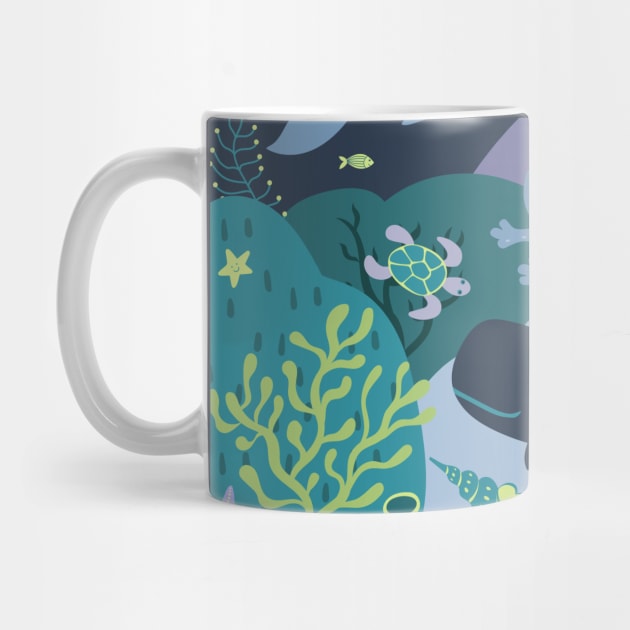 Whales paradise seascape - cute underwater scene with octopus by Cecca